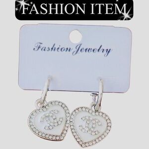 EARRINGS: White w/Rhinestones, NWOT